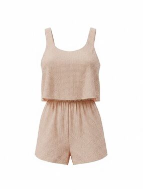 Sleeveless Beige Textured Romper